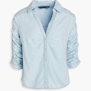 Veronica Beard Porta 3/4 Sleeve Chambray Shirt Size 0 Zero Blue